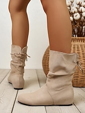 economico Stivali ampi-stivali da donna a metà polpaccio con tacco a mandorla – stivali bassi e morbidi in finta pelle scamosciata, adatti per abbigliamento casual e outfit quotidiani