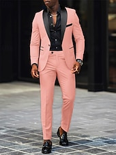 tanie Męskie klasyczne marynarki-Męskie Marynarka + spodnie wizytowe Marynarka Garnitury Biznes Spotkanie towarzyskie Wesele 2 elementy Moda Codzienny Wiosna Jesień Poliester Kolorowy blok Kieszeń Guziki Wygodny Guziki jednorzędowe