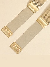 billiga Dambälte-Dambälte i guld, silver och svart - brett metallbälte - elastiskt stretchigt dragsko med tryckknapp, modeaccessoar för klänningar, fester och formella tillfällen
