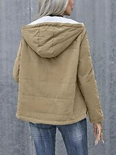 billiga Fleece-fodrade jackor-Dam Vinterkappa Fleece-jacka Bekväm Andningsfunktion Ficka Ledigt Slät Semester Gata Ledigt Dagliga kläder Dragkedja Normal Huva Normal Långärmad Ytterkläder Svart Blå Kaki Vår Höst