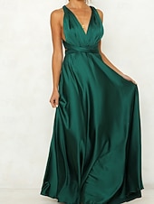 Damen Langes Kleid Maxikleid Partykleid Cocktailkleid Satinkleid Unterkleid Mode Modern Party Abendgesellschaft Normale Passform Einfach Langarm V Ausschnitt Rosa Wein Marineblau Dunkelgrün Frühling preiswerte abendkleider-Damen Langes Kleid Maxikleid Partykleid Cocktailkleid Satinkleid Unterkleid Mode Modern Party Abendgesellschaft Normale Passform Einfach Langarm V Ausschnitt Rosa Wein Marineblau Dunkelgrün Frühling