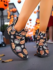 cheap Shoes For Women-Women&#039;s Halloween Pumpkin and Spider Web Ankle Boots – Festive Low Heel Booties for Costume Party, Cosplay and Fall Fashion