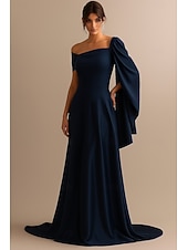 preiswerte A-Linie Abendkleider-A-Linie Abendkleid Elegant Formelle Kleidung Formell Hochzeit Bodenlang Dreiviertelarm Schulterfrei Tasche Stretch Satin mit Gerafft 2025