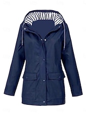 abordables chaqueta con capucha-Mujer Chaqueta con capucha Cómodo Transpirable Bolsillo Botones Casual Plano Vacaciones Calle Casual Ropa Cotidiana Botonadura Simple Regular Con Capucha Ajuste regular Manga Larga Ropa de calle