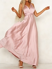 Damen Langes Kleid Maxikleid Partykleid Cocktailkleid Satinkleid Unterkleid Mode Modern Party Abendgesellschaft Normale Passform Einfach Langarm V Ausschnitt Rosa Wein Marineblau Dunkelgrün Frühling preiswerte abendkleider-Damen Langes Kleid Maxikleid Partykleid Cocktailkleid Satinkleid Unterkleid Mode Modern Party Abendgesellschaft Normale Passform Einfach Langarm V Ausschnitt Rosa Wein Marineblau Dunkelgrün Frühling