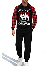 economico Tute da ginnastica-Natale Per uomo Felpa con cappuccio Tuta da Ginnastica Felpa con cappuccio con zip Coulisse Tasche Pantaloni Felpa con Cappuccio Felpa Autunno Rosso / nero Allenamento in Palestra Casuale