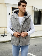 preiswerte Men's Vest-Herren Fleeceweste Kapuzenweste Kunstpelz-Mantel Urlaub Lässig Alltagskleidung Ausgehen Mode Basic Herbst Frühling &amp; Herbst Mit Kapuze Acryl Kunstpelz Bequem Einfach Reisverschluss V Ausschnitt