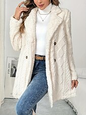 billige Fleece-fôrede jakker-Dame Vinterfrakk Sherpa jakke Bekvem Pustende Knapper Fritid عادي Feriereise Gate Avslappet Dagligdagstøy Dobbeltkneppet Normal Aftæpning Normal Langermet Yttertøy Beige Vår Høst