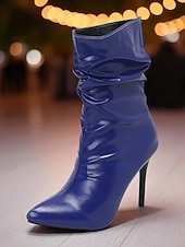abordables Fête de la Vie Nocturne-Bottines souples en similicuir noir pour femme - Chaussures de soirée à bout pointu et talon aiguille haut pour la vie nocturne et les soirées en boîte