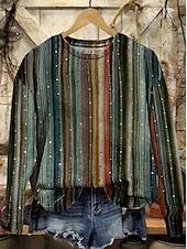 Women's Pullover Sweatshirt Graphic Striped Casual Long Sleeve Crew Neck Regular Tops Home Work Street Green Spring Fall Winter3