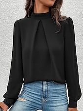 Χαμηλού Κόστους Επίσημες Μπλούζες-Γυναικεία Πουκάμισο Κομψή Φιλάρεσκος Σατέν Μπλούζα Συμπαγές Χρώμα Στυλάτο Καθημερινό Μακρυμάνικο Ζιβάγκο Κανονικά μπλουζάκια Καθημερινά Εξόδου Μαύρο Κίτρινο Πράσινο Ανοικτό Ρουμπίνι Βυσσινί