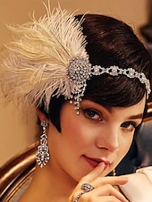preiswerte Maskerade-Zubehör-Damen-Stirnband mit Federn und Strass im Stil der 1920er Jahre – Gatsby-Flapper-Haaraccessoire für Gesellschaftstanz, Cocktailpartys und Veranstaltungen mit Vintage-Thema