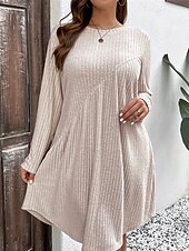 billiga Tröja klänningar-Dam Mini klänning Vardagsklänning Elegant Mode Modern Utomhus Dagligen Utekväll Normal Slät Långärmad Rund hals Aprikos Vår Höst