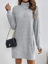 abordables Robes pull-Femmes Mini Robe Robe Pull Robe Décontractée Mode Moderne Quotidien Date Week-end Coupe régulière Uni manche longue Col haut Noir Vin Gris Clair Abricot Automne Hiver