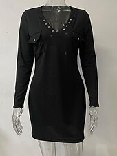 Χαμηλού Κόστους Γυναίκες μαύρο φόρεμα-Γυναικεία Μίνι φόρεμα Μαύρο φόρεμα Κοκτέιλ Φόρεμα Εφαρμοστό Επίσημο ένδυμα Μοντέρνα Διακοπές Εξόδου Σαββατοκύριακο Κανονικό Σκέτο Μακρυμάνικο Λαιμόκοψη V Μαύρο Λευκό Ανθισμένο Ροζ Χακί