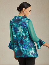 abordables Chemises et blouses-Chemisier femme vert tie dye floral pull en tricot extensible coupe confortable décontracté vacances printemps été automne