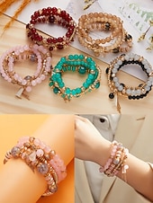 billige Ferietilbehør-Damearmbånd med imiterte krystallperler og gulldetaljer, bohemsk lagdelt stretcharmbåndsmykke til fester, bryllup og hverdagsbruk