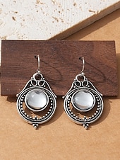 Недорогие Женская серьга-Женские серьги-подвески из лунного камня с винтажным серебряным дизайном, элегантные украшения в стиле бохо для вечеринок, свадеб и повседневной носки