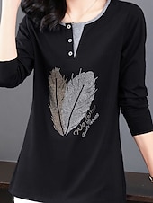 preiswerte Damen Grafik Tops-Damen Bluse Feder Stilvoll Lässig Langarm Rundhalsausschnitt Normale Oberteile Täglich Patchwork Salbeigrün Schwarz Rosa Rote Königsblau Frühling Herbst