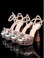 cheap Platform Sandals-Women's Rhinestone Platform High Heel Sandals with Matching Clutch - Sparkly Formal Dress Shoes for Cocktail Parties, Weddings and Elegant Events