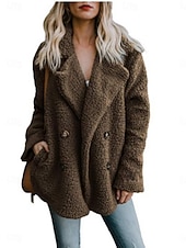 baratos Jaquetas Forradas de Fleece-Mulheres Casaco de pelúcia Confortável Respirável Botões Casual Tecido Férias Rua Casual Roupa Diária Trespassado Padrão Aberto para a Lateral Normal Manga Longa agasalhos Branco Vermelho Cinzento