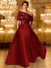 ieftine Rochii de seară pentru bal-Linia -A Rochii de seara Elegant Rochie formală Oficial Nuntă Lungime Podea Manșon scurt Pe Umăr Satin cu Strălucire 2025