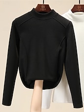 billige Kvinne Enkle Topper-Dame Bluse Helfarge Stilfull Fritid Langermet Mock Neck Vanlige topper Daglig Svart Gul Brun Grønn Mørkegrå Sommer Vår Høst