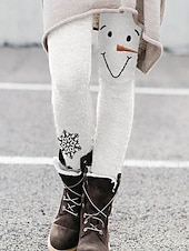abordables Bas de Noël-Femmes Leggings Vacances ancien Mode Longueur complète Taille hautePantsNoël Graphique Motif de flocon de neige Noël Impression Doux Respirant Élastique Formel Vacances Rue Blanche Kaki Beige