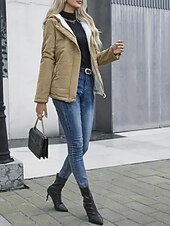 billiga Fleece-fodrade jackor-Dam Vinterkappa Fleece-jacka Bekväm Andningsfunktion Ficka Ledigt Slät Semester Gata Ledigt Dagliga kläder Dragkedja Normal Huva Normal Långärmad Ytterkläder Svart Blå Kaki Vår Höst