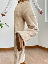 baratos perna larga e cintura alta-Mulheres Atrevido chinês Casual Comprimento total Cintura Média Tecido Design de cordão elástico Térmico / Quente Com Stretch Ao ar livre Férias Rua Camelo Adamascado Cinzento Preto Inverno Ajuste