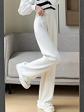 お買い得  ワイドレッグ＆ハイウエスト-女性用 ワイドレッグ チノパン カジュアル 全長 ミディアムウエスト 平織り ドローストリング 弾性巾着デザイン 保温 マイクロエラスティック アウトドア カジュアル／普段着 週末 ライスホワイト ブラック カーキ色 コーヒー 冬 ルーズフィット