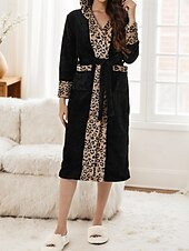 tanie Stroje domowe dla kobiet-Damskie Piżama Koszula nocna Flanela Moda Codzienny Panterka Koronka Niejednolita całość Kieszeń Urlop Dom Łóżko Długi rękaw W serek Czarny Khaki Czerwona róża Jesień Zima Dopasowana