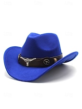 baratos Chapéus Femininos-Chapéu de cowboy masculino com faixa de cabeça de touro – chapéu fedora vintage de feltro com aba larga para rodeio, estilo ao ar livre e presente de Natal
