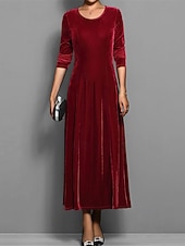 abordables Robe de cocktail-Femmes Robe Longue Maxi Robe Robe en Velours Robe Décontractée Robe de Cocktail Élégant Mode Moderne Quotidien Soirée Week-end Coupe régulière Uni Manche 3/4 Col ras du cou Noir Rouge Bleu Violet