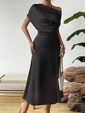 cheap Plain Dress-Women's Midi Dress Satin Dress Party Dress Cocktail Dress Elegant Fashion Modern Evening Party Party Special Occasion Regular Fit Plain Sleeveless Crew Neck Black Dusty Blue Green Summer Spring Fall