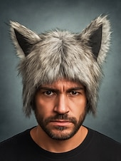 Недорогие Аксессуары на Хэллоуин-мужская шапка с волчьими ушками на Хэллоуин – пушистая полиэстеровая плюшевая шапка для костюмированной вечеринки, вечеринки и зимнего ношения