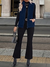 お買い得  ベスト-女性用 フリースベスト 快適 高通気性 ジッパー カジュアル 平織り バケーション ストリート カジュアル デイリーウェア ジッパ－ ショート 折襟 レギュラー ノースリーブ アウターウェア ブラック ルビーレッド ブルー 春 秋