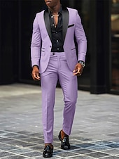 tanie Męskie klasyczne marynarki-Męskie Marynarka + spodnie wizytowe Marynarka Garnitury Biznes Spotkanie towarzyskie Wesele 2 elementy Moda Codzienny Wiosna Jesień Poliester Kolorowy blok Kieszeń Guziki Wygodny Guziki jednorzędowe