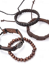billige Menns smykker-flerlags armbåndsett i ekte skinn for menn – bohemsk perlebesatt livets tre-armbånd for uformelt bruk, fest og reiser