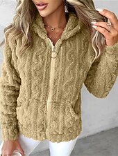 economico Felpe Pelosi-Per donna Giacca in Pile Cappotto Giacca con Cappuccio Caldo Confortevole Cerniera Tasca Moda Moderno Casual Semplice Uscire Weekend Cerniera Regolare Con Cappuccio Vestibilità regolare Manica Lunga