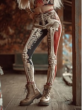 levne Halloween kalhoty-Dámské Legíny prázdniny Vinobraní Módní Plná délka Vysoký pasPantsHalloween Grafika Lebky předvečer Všech svatých Potisk Yumuşak Prodyšné Elastické Formální Dovolená ulice Bílá / Růžová Černá Růžov