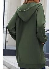 halpa huppari takki-Naisten Huppari takki Mukava Hengittävä Vetoketju Tasku Vapaa-aika Tavallinen Loma Katu Kausaliteetti Arki-asut Vetoketju Pitkä Hupullinen Normaali Pitkähihainen Päällysvaatteet Laivasto Musta