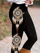 tanie Legginsy-Damskie Getry Urlop Zabytkowe Moda Pełna długość Wysoka talia Graficzny W Tureckie Wzory Drukowanie Miękka Oddychający Wysoka elastyczność Urlop Ulica Casual Czarny Jesień Zima Opinający / a