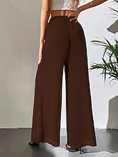 baratos perna larga e cintura alta-Mulheres Perna larga chinês Moda Roupa de rua Básico Comprimento total Cintura Alta Tecido Cintura elástica Confortável Macio Com Stretch Ao ar livre Rua Casual Marron Escuro Vinho Preto Branco Verão