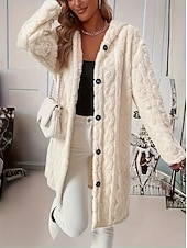 preiswerte Fleece-Futterjacken-Damen Sherpa-Jacke Bequem Atmungsaktiv Jacquard Elegant Lässig Einfach Urlaub Straße Lässig Alltagskleidung Einreihig Lang Mit Kapuze Normale Passform Langarm Oberbekleidung Beige Frühling Herbst