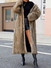 Mulheres Casaco Casaco de pele falsa Manter Quente Confortável Peles e couros Moda Tecido Férias Rua Roupa Diária Para Noite Longo Decote V Normal Manga Longa agasalhos Cáqui Outono Inverno baratos Peles & Couros-Mulheres Casaco Casaco de pele falsa Manter Quente Confortável Peles e couros Moda Tecido Férias Rua Roupa Diária Para Noite Longo Decote V Normal Manga Longa agasalhos Cáqui Outono Inverno