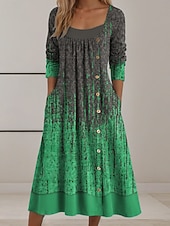 זול שמלת אמנות ועיצוב-בגדי ריקוד נשים שמלת מידי שמלת שיפט יום יומי יומי רגיל גראפי גיאומטרי שרוול ארוך צווארון מרובע אודם פול סגול תלתן סתיו חורף