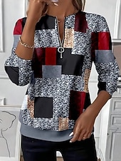 billige Stripe og geometriske topper-Dame Genser med genser Zip Up sweatshirts Blomstret Grafisk Geometrisk Mote Fritid Langermet Crew-hals Vanlige topper Gate Hverdag Lapper Glidelås Trykt mønster Vin Grønn Kakifarget Høst Vinter