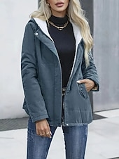 billiga Fleece-fodrade jackor-Dam Vinterkappa Fleece-jacka Bekväm Andningsfunktion Ficka Ledigt Slät Semester Gata Ledigt Dagliga kläder Dragkedja Normal Huva Normal Långärmad Ytterkläder Svart Blå Kaki Vår Höst
