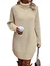 abordables Robes pull-Femmes Mini Robe Robe Pull Mode Moderne Quotidien Fête Sortir Coupe régulière Uni manche longue Col roulé Noir Blanche Vert Véronèse Fuchsia Automne Hiver